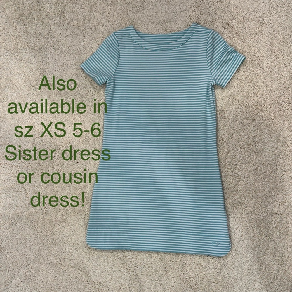 Vineyard Vines Aqua and White Striped Girls Sankaty Dress sm 7-8 (sister dress)